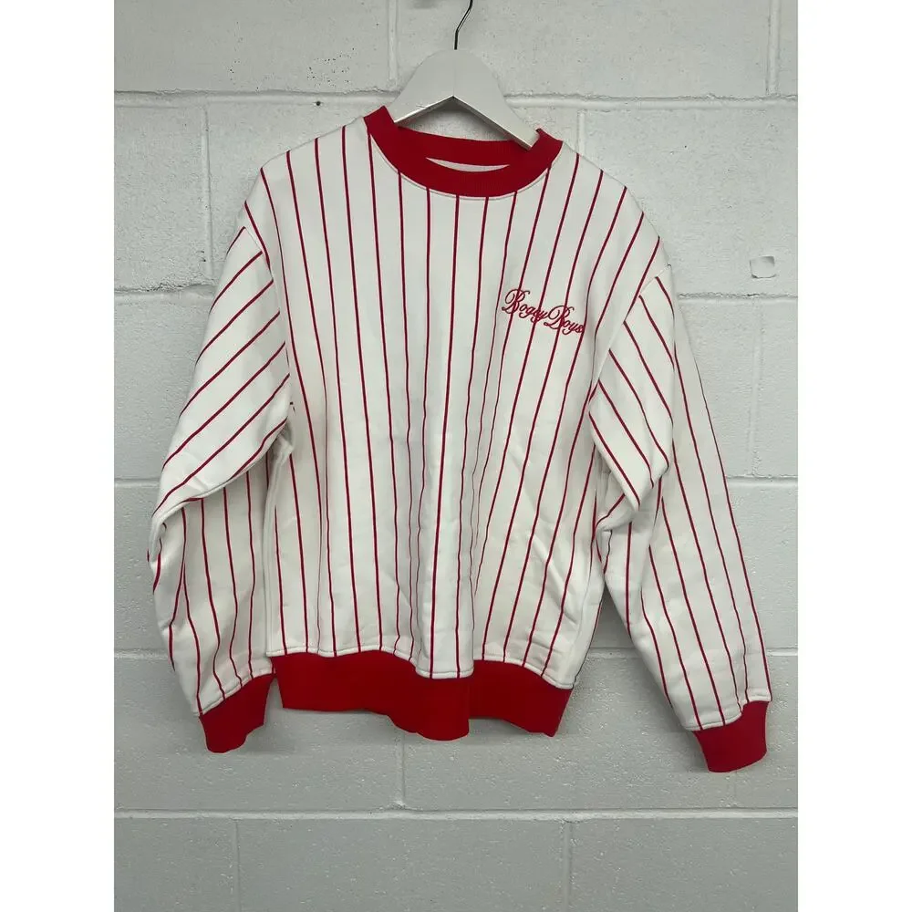 Bogey Boys Sz SM Red White Pinstripe Crewneck Golf Sweatshirt